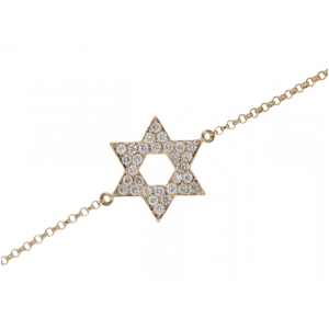 18k Pink Gold Pave Diamond Star of David Charm Bracelet
