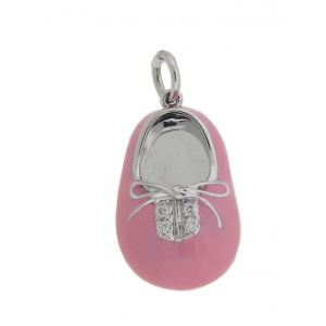 Pink Enamel Baby Girl Shoe 18k White Gold Diamond Charm