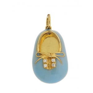 Blue Enamel Baby Shoe Diamond Charm 18k Yellow gold