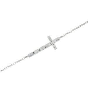 18k White Gold Diamond Christian Cross Charm Bracelet