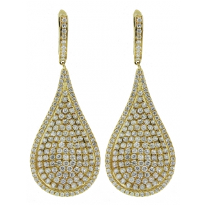 18k Yellow Gold Pave Diamond Pear Shape Dangle Earrings