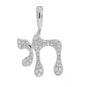 Judaica 18k White gold Pave Diamond Chai Life Pendant