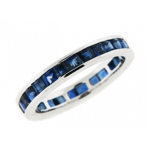 Channel Set Square Blue Sapphire 18k Gold Eternity Ring