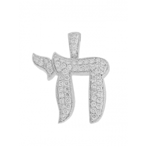Judaica 18k Gold Diamond Chai Milgrain Pendant