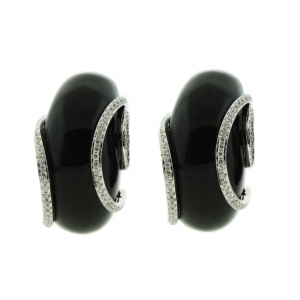 Curvy Cresent Shape Diamond & Black Onyx Huggie Earring