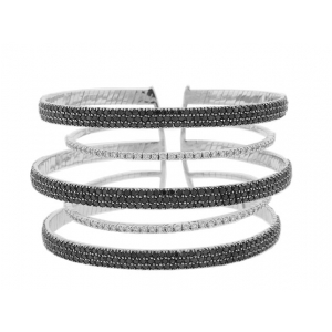 13.33ct Black & White Diamond 18k White Gold Bangle Bracelet