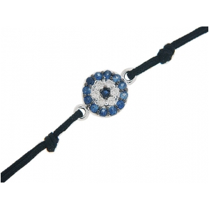 Blue Sapphire & Diamond 18k Gold Black String Evil Eye Bracelet
