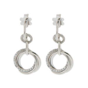 18k White Gold Three Ring Circle Shape Pave Diamond Dangle Earring