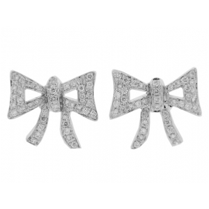 Pave Diamond 18k White Gold Bow Stud Earrings