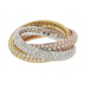4.05ct Pave Diamond 18k Tri Tone Gold Rolling Ring