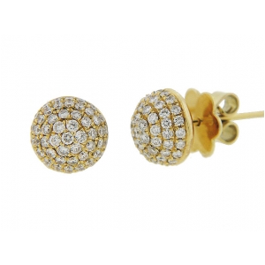 .82ct Pave Diamond 18k Yellow Gold Domed Stud Earrings