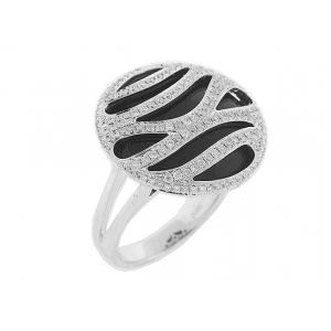 Black Onyx & Pave Diamond 18k White Gold Cocktail Ring