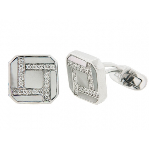 Diamond & Mother of Pearl 18k White Gold Square Cufflinks