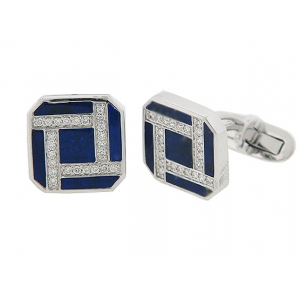 Diamond & Lapis 18k White Gold Square Men's Cufflinks