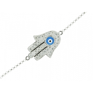 Pave Diamond & 18k White Gold Enamel Evil Eye Hamsa Hand Bracelet