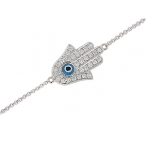 Pave Diamond & Enamel 18k White Gold Hamsa Bracelet