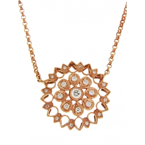 Bezel Set Diamond 18k Rose Gold Milgrain Flower Necklace