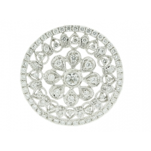 18k White Gold & Diamond Circle Shape Center Flower Pendant