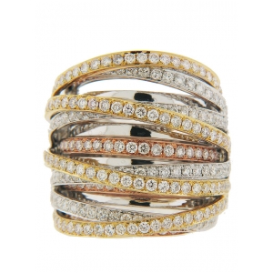 3.87ct Diamond Multi Row Tri Color 18k Gold Ring