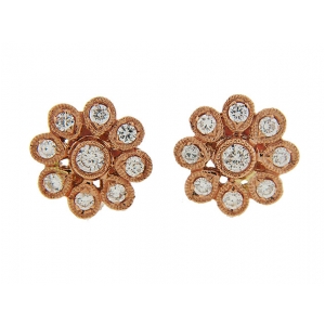 Bezel Set Diamond 18k Rose Gold Milgrain Flower Stud Earrings