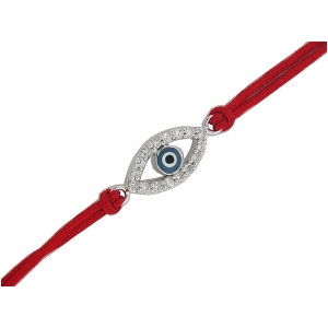 Diamond & Enamel 18k Gold Red String Evil Eye Bracelet