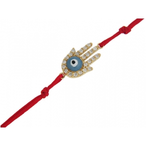 Diamond 18k Gold Evil eye Hamsa Red String Bracelet