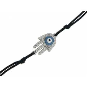 Diamond 18k Gold Hamsa Black String Bracelet