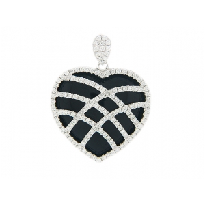 1.19ct Pave Diamond & Black Oynx Heart Shape Pendant