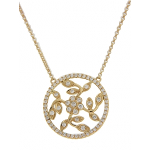 Diamond 18k Yellow Gold Circle & Flower Necklace