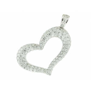 1.85ct Pave Diamond & 18k White Gold Heart Shape Pendant
