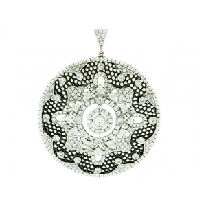 18k Black & White Gold Center Dangle Circle Shape Diamond Pendant