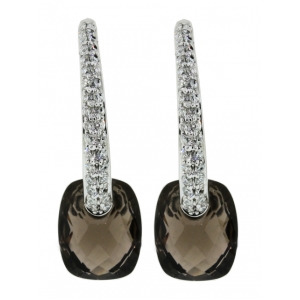 18k White Gold Smokey Gemstone & Diamond Hoop Earring