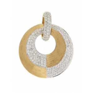 1.19ct Diamond 18k Yellow Etched Gold Circle Pendant
