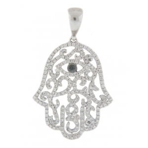 0.60ct Diamond Evil eye Hamsa 18k White Gold Pendant