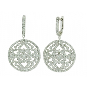 1.17ct Pave Diamond Circle Shape Dangle Earrings