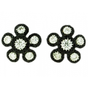 1.60ct White & Black Diamond Flower Shape Stud Earring