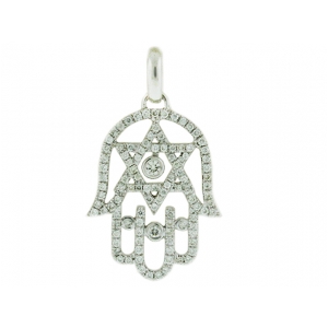 18k White Gold Star of David Hamsa Pendant