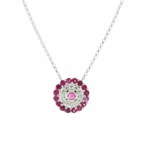 Diamond & Pink Sapphire Circle Shape Evil Eye Necklace