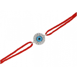 18k White Gold Diamond & Enamel Evil Eye Red String Bracelet