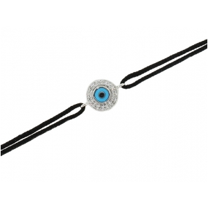 18k White Gold Diamond & Enamel Evil Eye Black String Bracelet