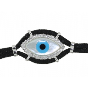 18k White Gold & Diamond Evil Eye Black String Bracelet