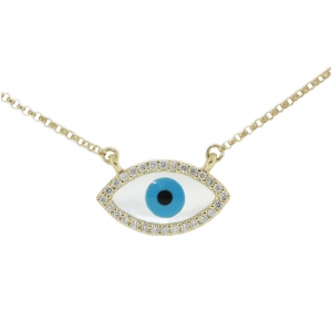18k Solid Yellow Gold & Pave Diamond Evil Eye Necklace