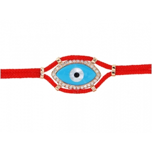 18k Yellow Gold Diamond & Enamel Evil Eye Red String Bracelet