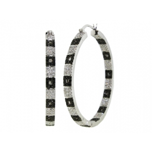 2.14ct White & Black Diamond Checkered Design Hoop Earring