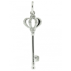 Solid 18k White Gold & Diamond Queen Crown Top Key Pendant