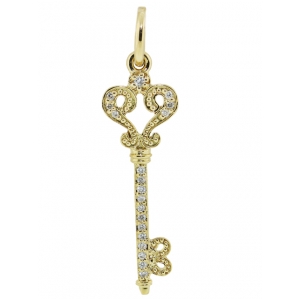 18k Yellow Gold & Diamond Curvy Heart Top Key Pendant
