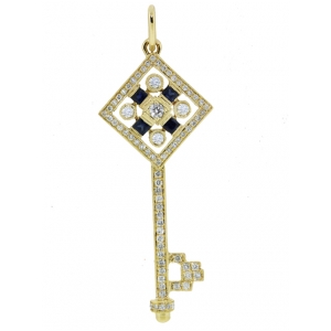Diamond & Multi Sapphire 18k Yellow Gold Diamond Top Shape Key Pendant