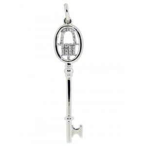 18k Solid White Gold & Diamond Hamsa Hand Oval Top Key Pendant