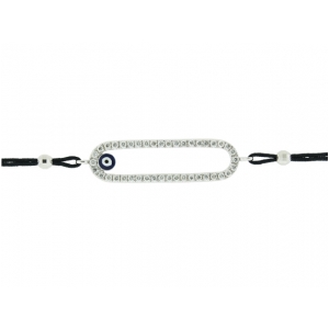 18k White Gold Rounded Rectangle Shape Diamond & Enamel Evil Eye Black String Bracelet