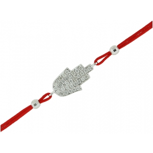 Diamond Hamsa Hand Pendant Red String Bracelet